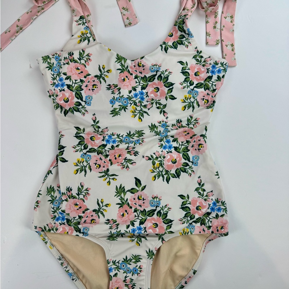 Lime Ricki Somerset Floral Shoulder Tie V-Neck One-Piece swimsuit Medium NWOT - Picture 3 of 12